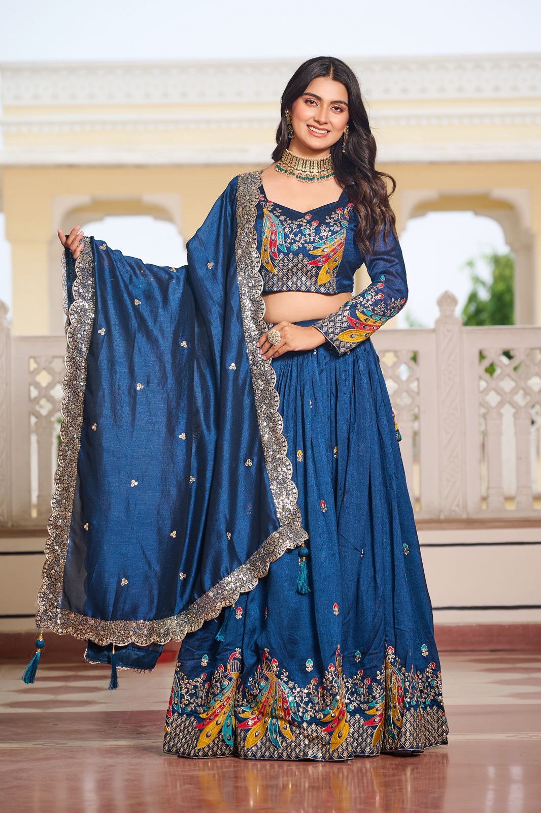 Blue Vichitra Embroidery Work Lehenga Choli - Image 2
