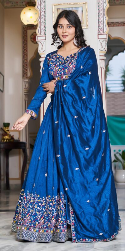 Blue Vichitra Silk Embroidery Work Lehenga Choli