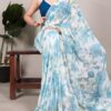 YNF 7006 Blue Color Weightless Marble Floral Print Pearl Lace Border Saree , Wedding, Festive, Events . Expected Delivery  4-6 Working Days @1599/- only                                                                                                                                             | Sarees, Bollywood Sarees, Creative Sarees, Designer Sarees, Embroidered Sarees, Ethnic Saree, Modern Digital sarees, Party Wear Sarees