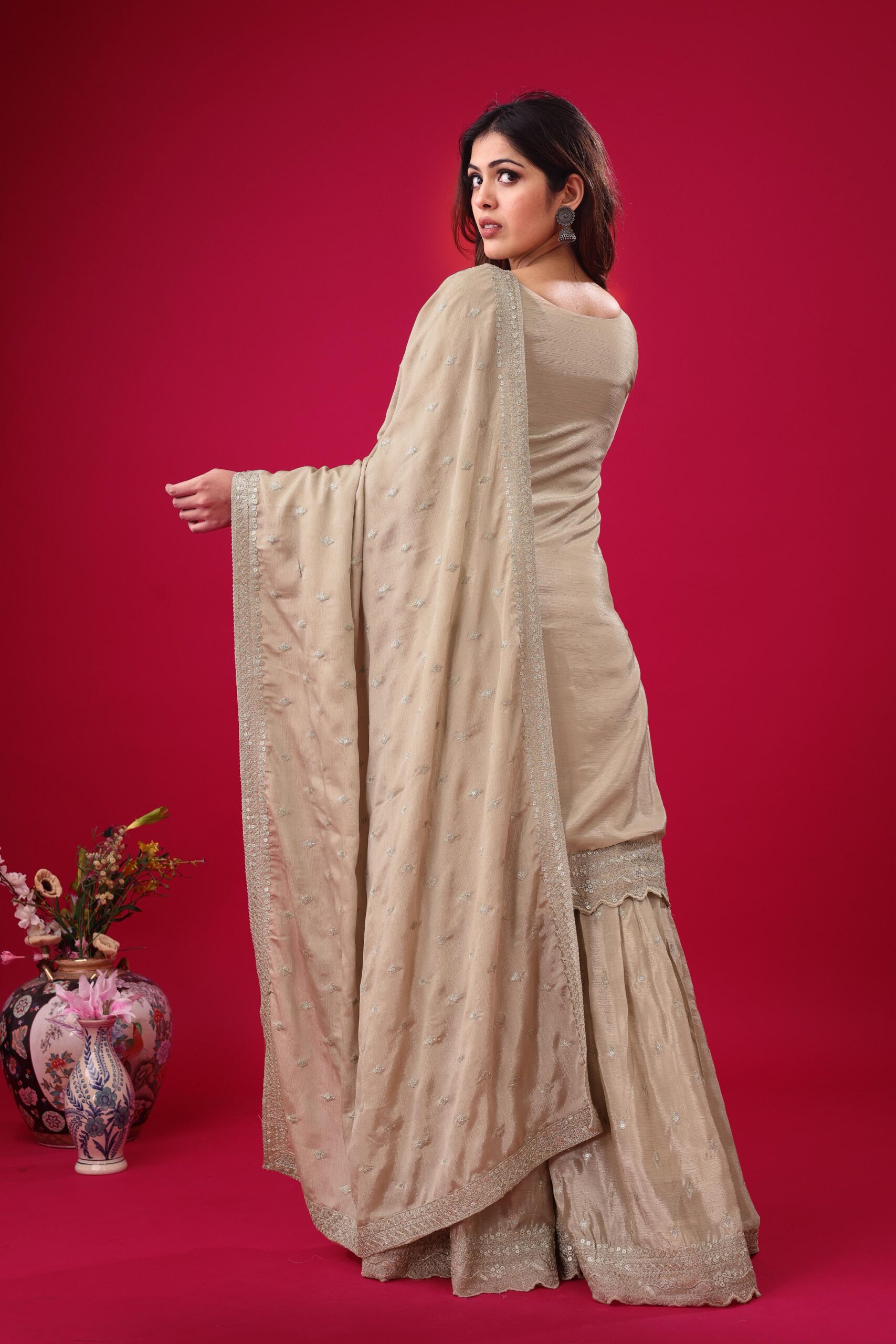 Cream Chinon Silk Sequence Work Salwar Suit - Image 5
