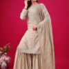 Cream Chinon Silk Sequence Work Salwar Suit