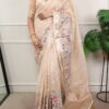 Cream Kota Tissue Zari Embroidery Work Saree