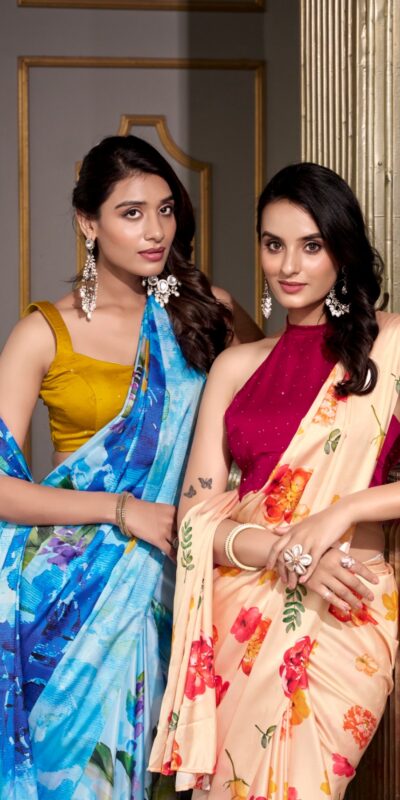 YNF 7026 Cream Color Satin Silk Printed Saree Casual, Wedding, Festive, Events . Expected Delivery  4-6 Working Days @1599/- only                                                                                                                                           | Sarees, Bollywood Sarees, Creative Sarees, Designer Sarees, Embroidered Sarees, Ethnic Saree, Modern Digital sarees, Party Wear Sarees