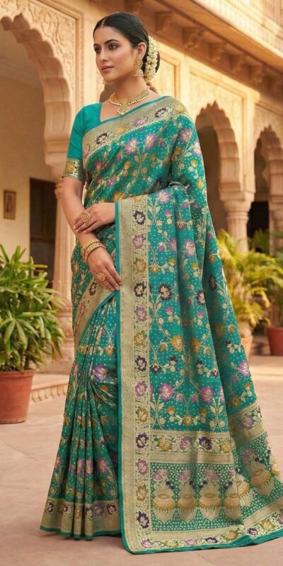 Firozi Banarasi Silk Zari Work All Over Saree