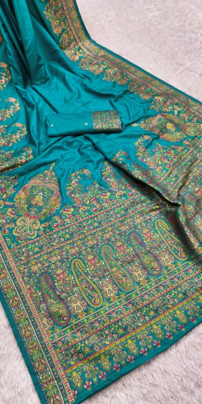 Firozi Pashmina Silk Woven Motifs Saree