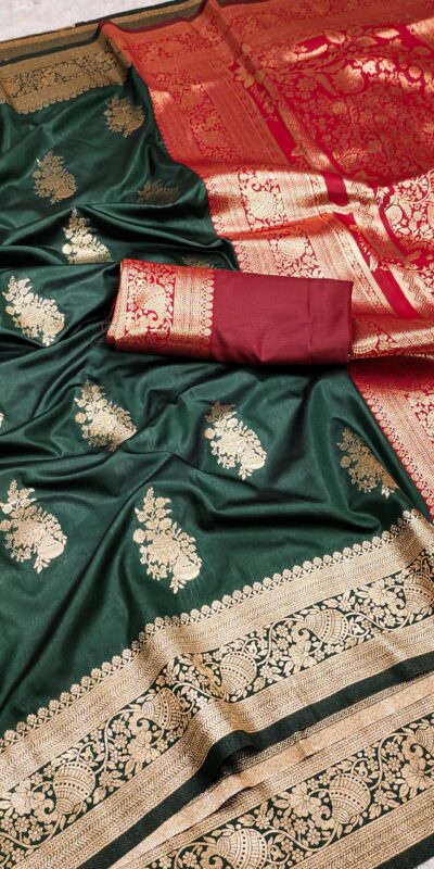 Green Banarasi Silk Zari Lace Work All Over Saree