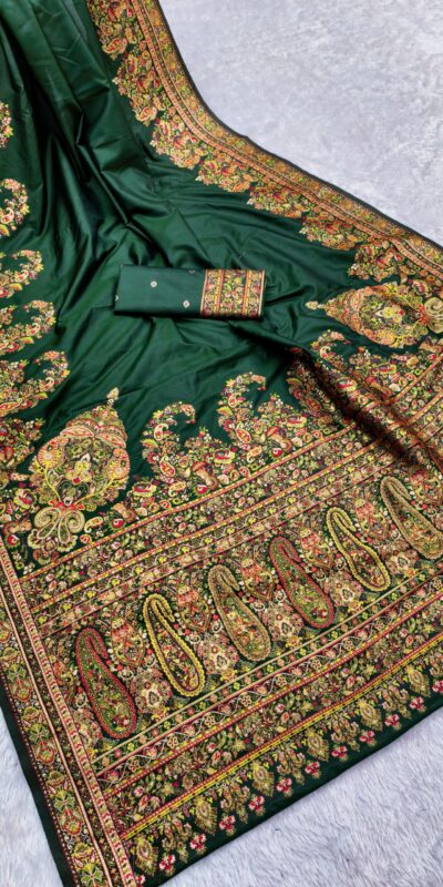 Green Pashmina Silk Woven Motifs Saree