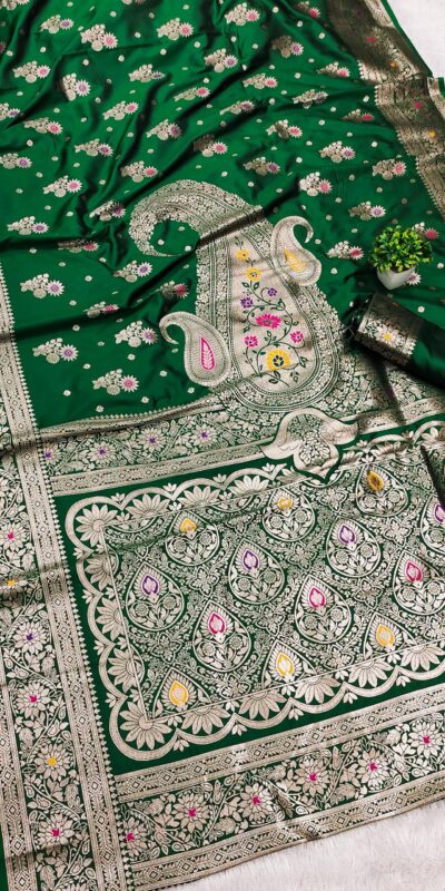 Green Soft Banarasi Silk Lace Zari Work Saree