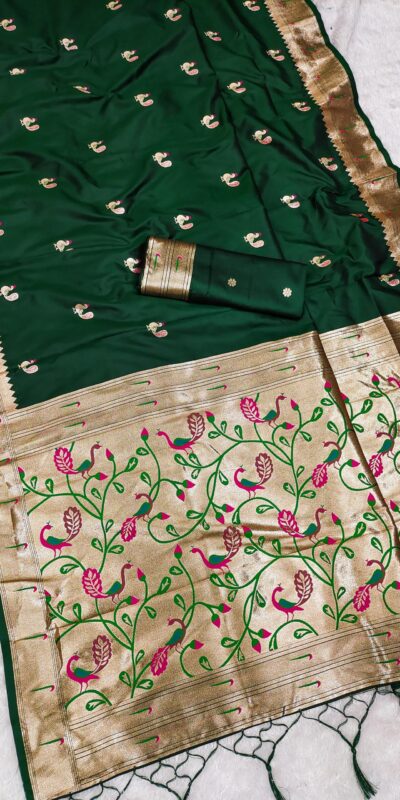 Green Soft Paithani Silk Lace Zari Work Saree