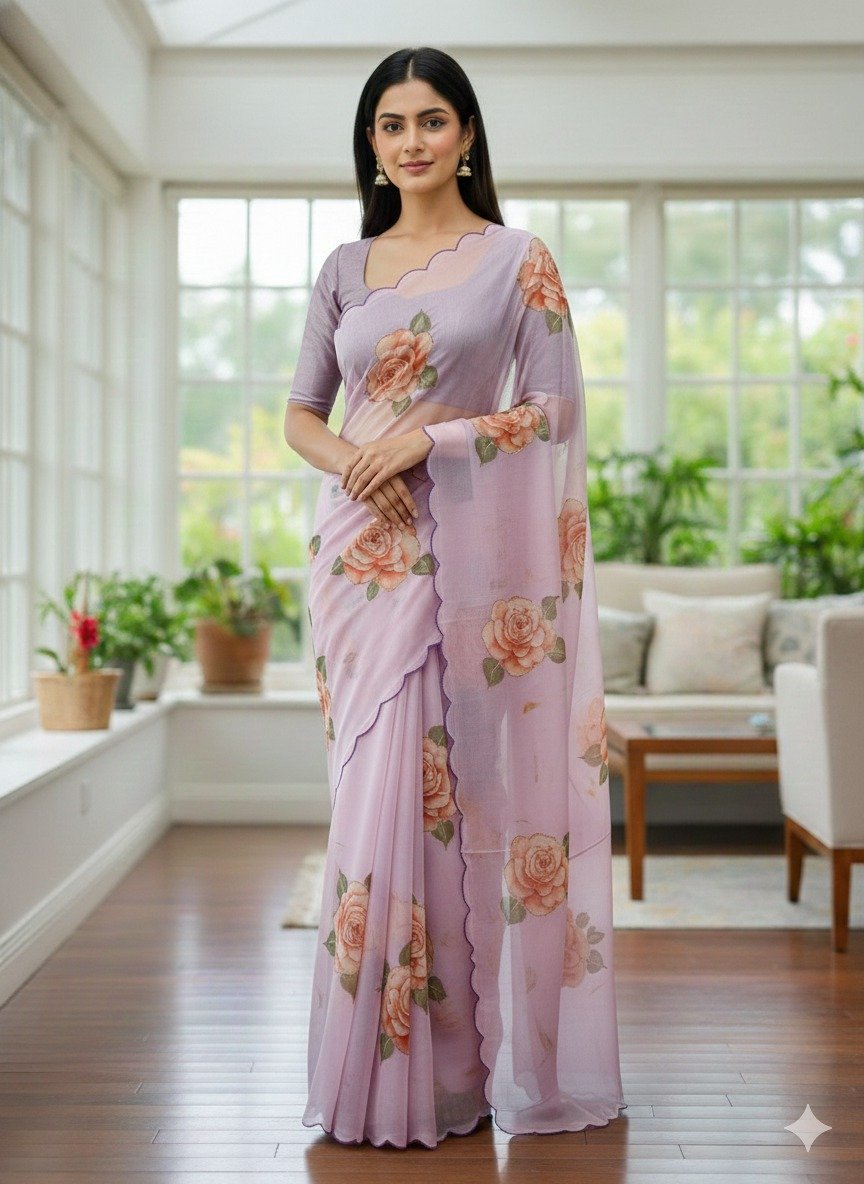 Lavender TB Organza Digital Print Saree