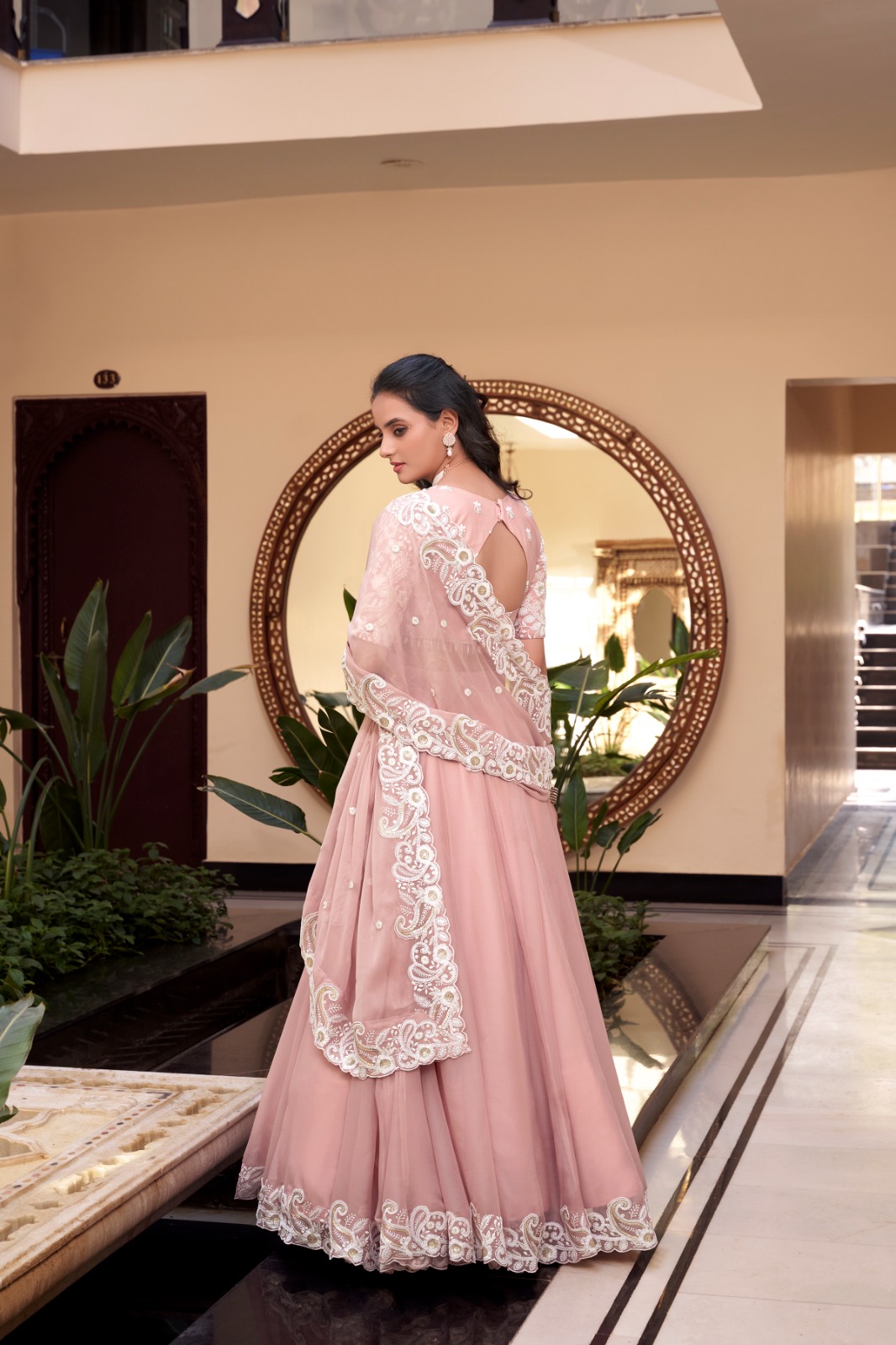 Light Pink Weone Silk Sequins Work Lehenga Choli - Image 4
