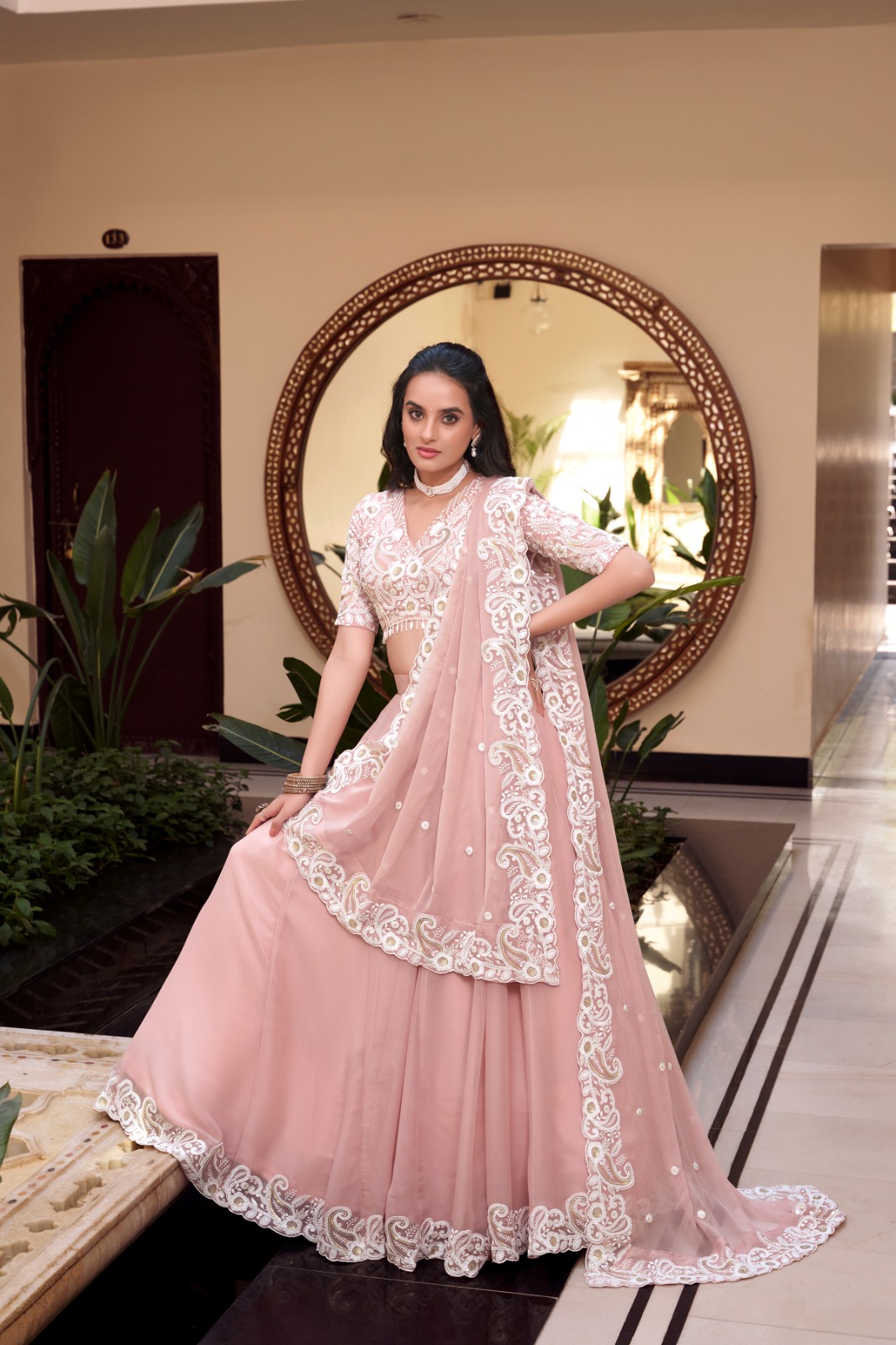 Light Pink Weone Silk Sequins Work Lehenga Choli - Image 3