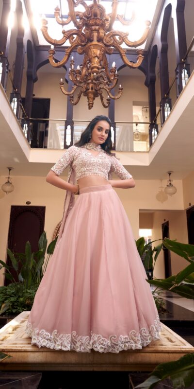 Light Pink Weone Silk Sequins Work Lehenga Choli