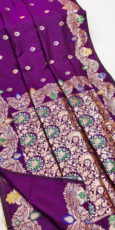 Light Purple Banarasi Lace Work Gold Zari Border Saree