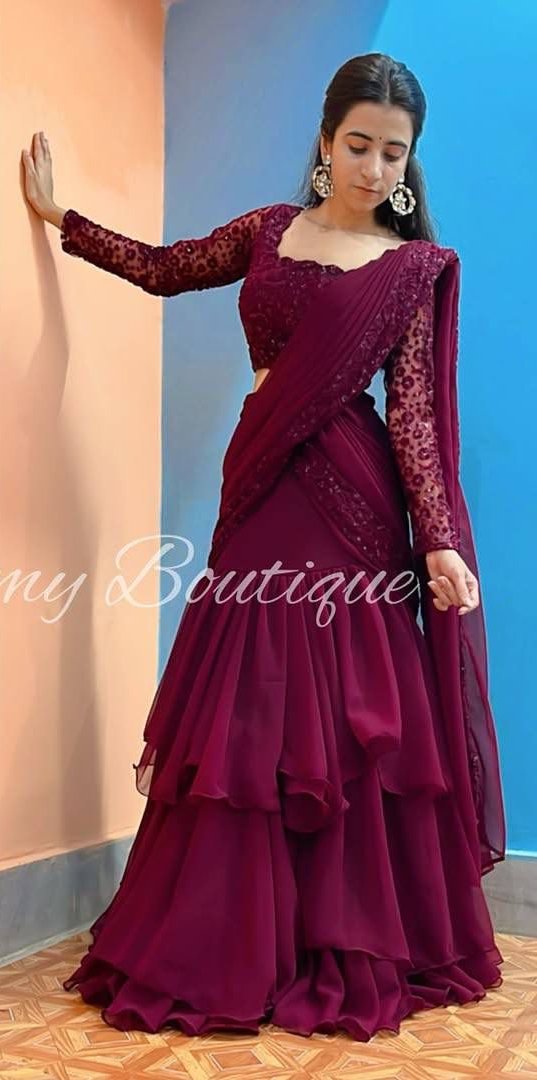 Maroon Faux Georgette Sequins Work Lehenga Choli - Image 2
