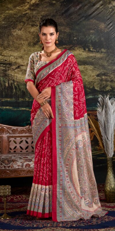 Maroon Green Silk Madhubani Saree
