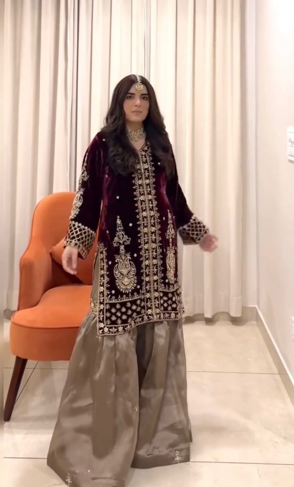 Maroon Heavy Velvet Embroidery Work Salwar Suit