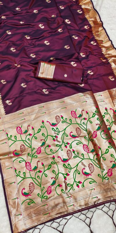 Maroon Soft Paithani Silk Lace Zari Work Saree