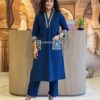Navy Blue Cambric Cotton Embroidery Lace Work Kurti
