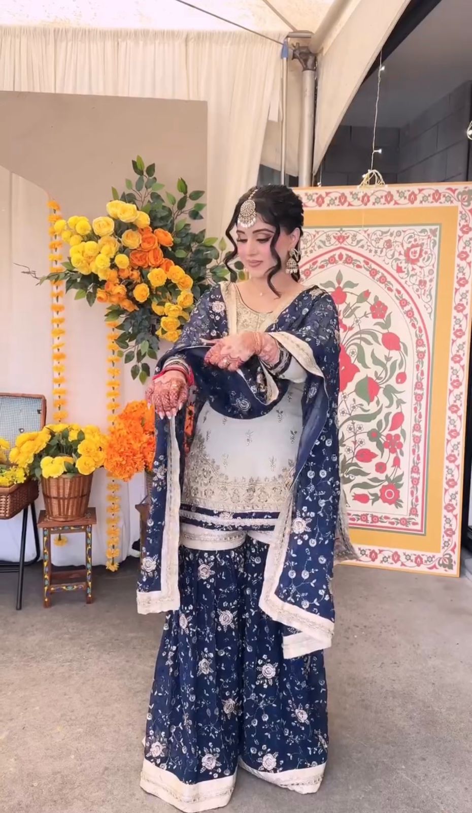 Navy Blue Faux Georgette Sequence Work Salwar Suit - Image 3