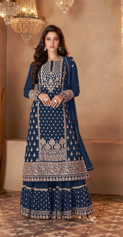FC 128 Navy Blue Color Georgette Sequins Work Sharara Suit Wedding, Party, Festive, Events Etc. Expected Delivery 4-6 Working Days @2199/- | Jump Suits, Salwar suit, Casual Suits, Creative suits, Designer Suits, Palazzo Suits, Party Wear Suits, Patiala Suits, Straight Suits