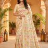 Off White Banarasi Silk Zari Work All Over Saree