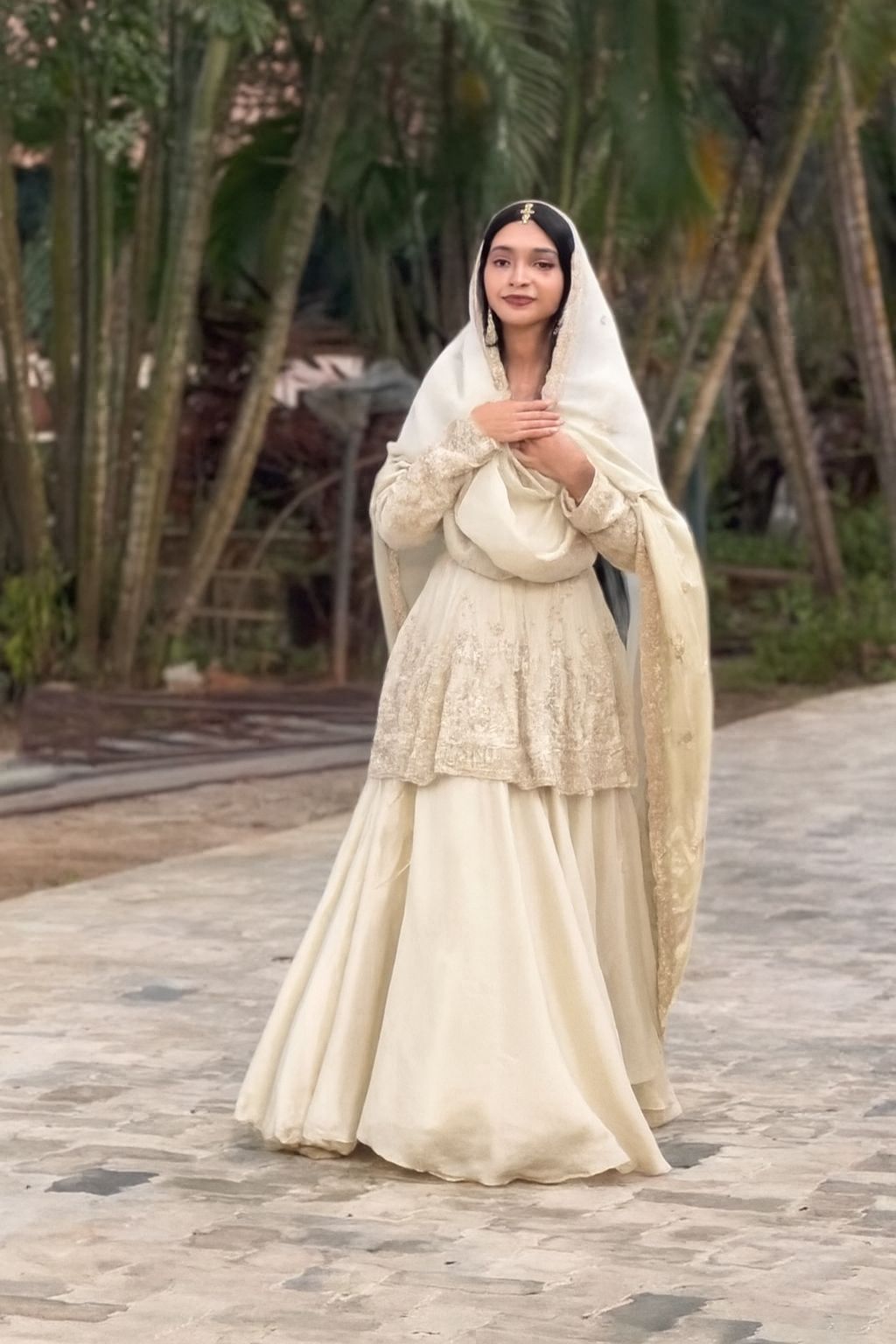 Off White Chinon Silk Embroidery Work Salwar Suit