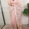 Peach Kota Tissue Zari Embroidery Work Saree