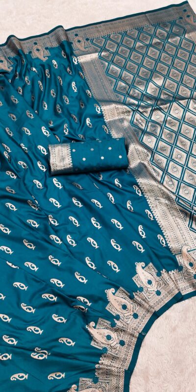 Peacock Blue Banarasi Silk Zari Weaving Saree
