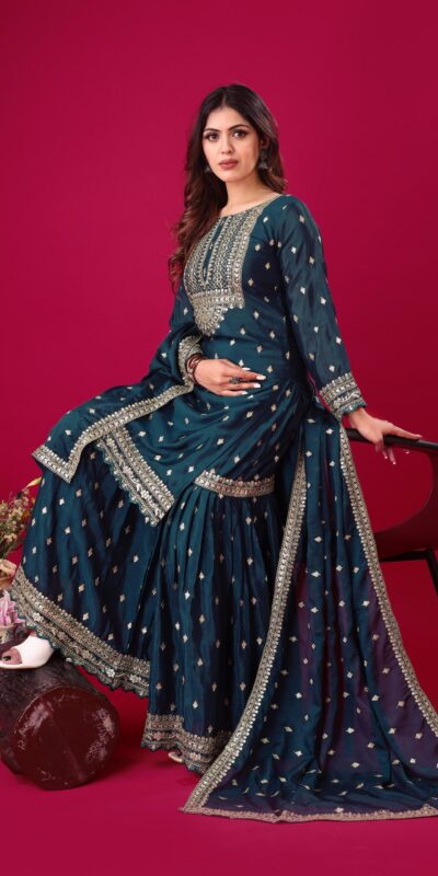 ZF 5006 Peacock Blue Color Chinon Silk Sequence Work Salwar Suit Casual, Wedding, Festive, Events . Expected Delivery  4-6 Working Days @2149/- only      | Jump Suits, Salwar suit, Casual Suits, Creative suits, Designer Suits, Palazzo Suits, Party Wear Suits, Patiala Suits, Straight Suits