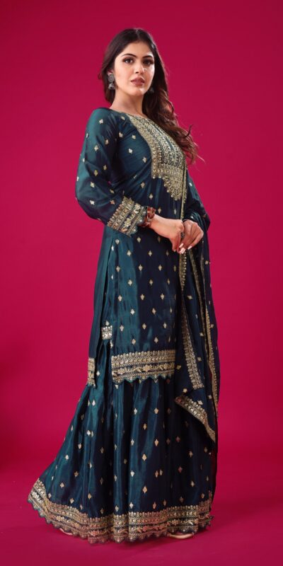 ZF 5006 Peacock Blue Color Chinon Silk Sequence Work Salwar Suit Casual, Wedding, Festive, Events . Expected Delivery  4-6 Working Days @2149/- only      | Jump Suits, Salwar suit, Casual Suits, Creative suits, Designer Suits, Palazzo Suits, Party Wear Suits, Patiala Suits, Straight Suits