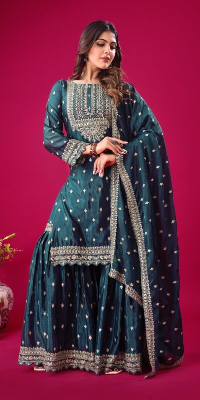 ZF 5006 Peacock Blue Color Chinon Silk Sequence Work Salwar Suit Casual, Wedding, Festive, Events . Expected Delivery  4-6 Working Days @2149/- only      | Jump Suits, Salwar suit, Casual Suits, Creative suits, Designer Suits, Palazzo Suits, Party Wear Suits, Patiala Suits, Straight Suits