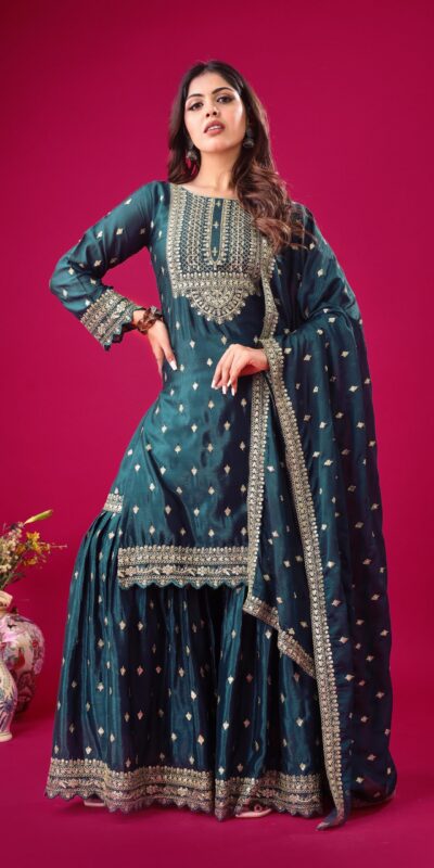 ZF 5006 Peacock Blue Color Chinon Silk Sequence Work Salwar Suit Casual, Wedding, Festive, Events . Expected Delivery  4-6 Working Days @2149/- only      | Jump Suits, Salwar suit, Casual Suits, Creative suits, Designer Suits, Palazzo Suits, Party Wear Suits, Patiala Suits, Straight Suits