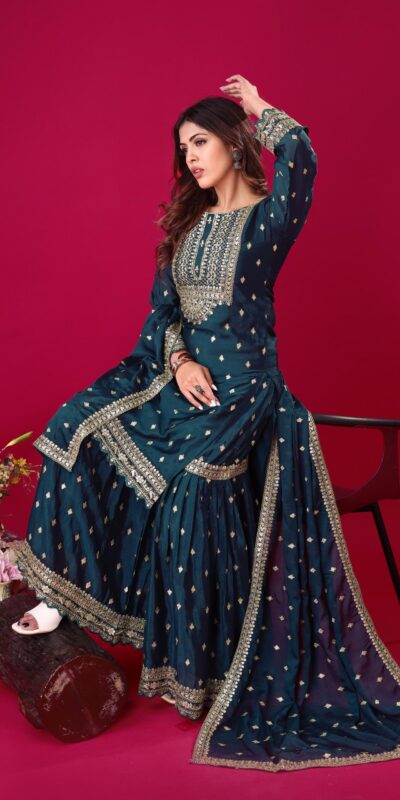 ZF 5006 Peacock Blue Color Chinon Silk Sequence Work Salwar Suit Casual, Wedding, Festive, Events . Expected Delivery  4-6 Working Days @2149/- only      | Jump Suits, Salwar suit, Casual Suits, Creative suits, Designer Suits, Palazzo Suits, Party Wear Suits, Patiala Suits, Straight Suits