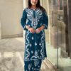 Peacock Blue Rayon Wid Lakhnavi  Style Work Kurti