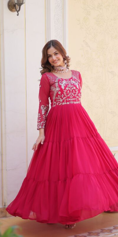 Pink Fox Georgette Sequence Work Gown