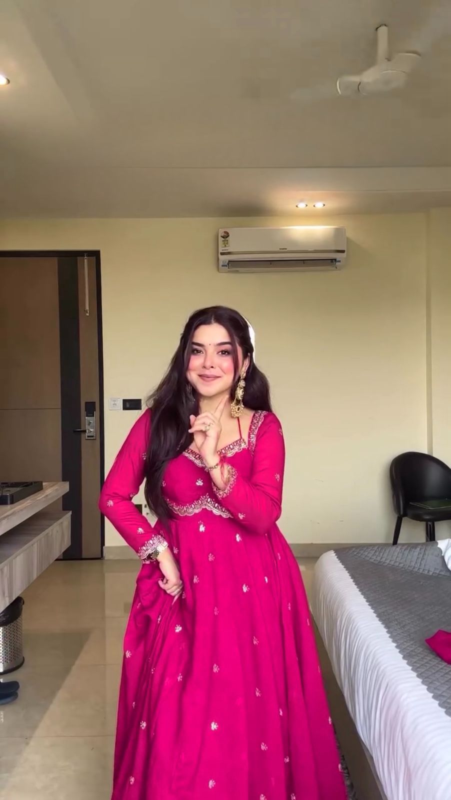 Pink Georgette Embroidery Work Gown - Image 3