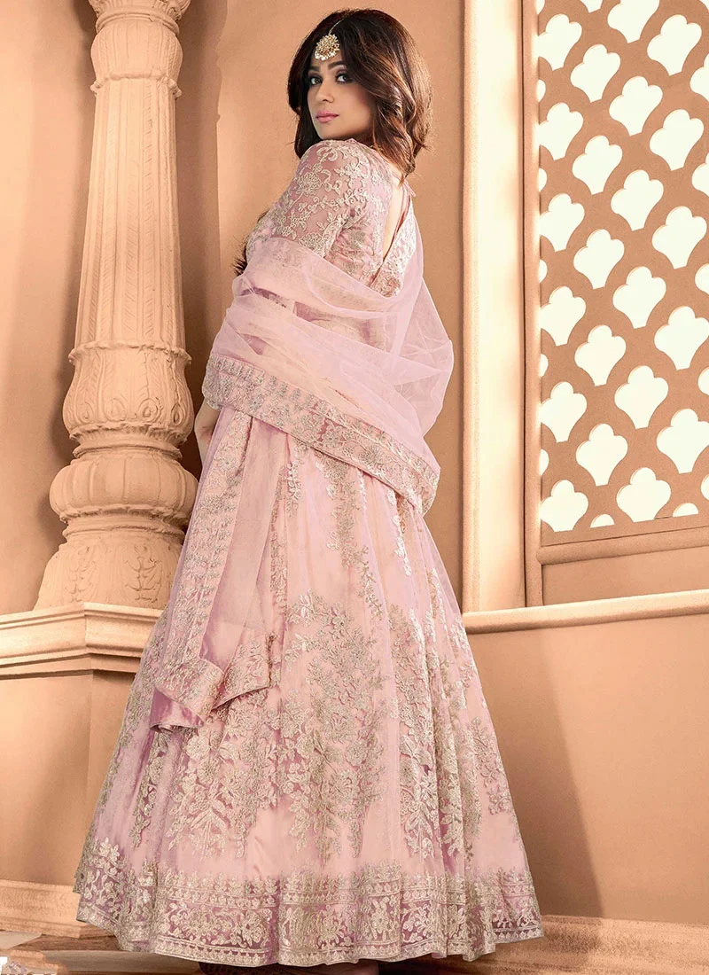 Pink Heavy Net Embroidery Work Salwar Suit - Image 2