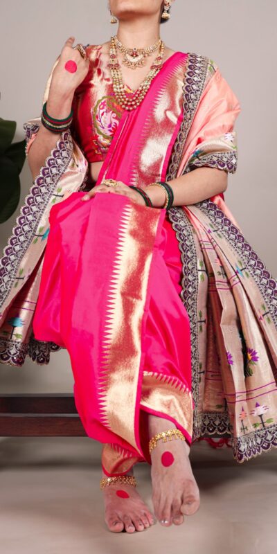 Pink Jacquard Printed Zari Saree