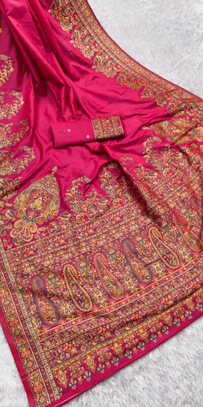 Pink Pashmina Silk Woven Motifs Saree
