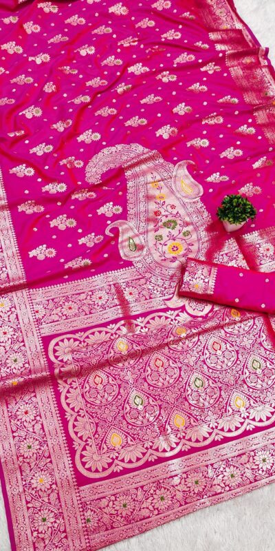 Pink Soft Banarasi Silk Lace Zari Work Saree