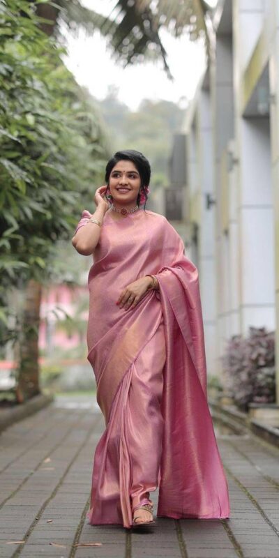 Pink Soft Lichi Silk Rich Pallu On All Over Saree