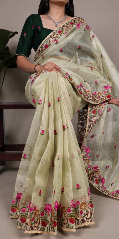 YNF 7400 Pista Zari Kota Tissue Saree Perfect for Wedding, Party, Mehendi, Housewarming, Haldi – . Special Price ₹3299. Delivery 4-6 Working Days. | Sarees, Bollywood Sarees, Creative Sarees, Designer Sarees, Embroidered Sarees, Ethnic Saree, Modern Digital sarees, Party Wear Sarees