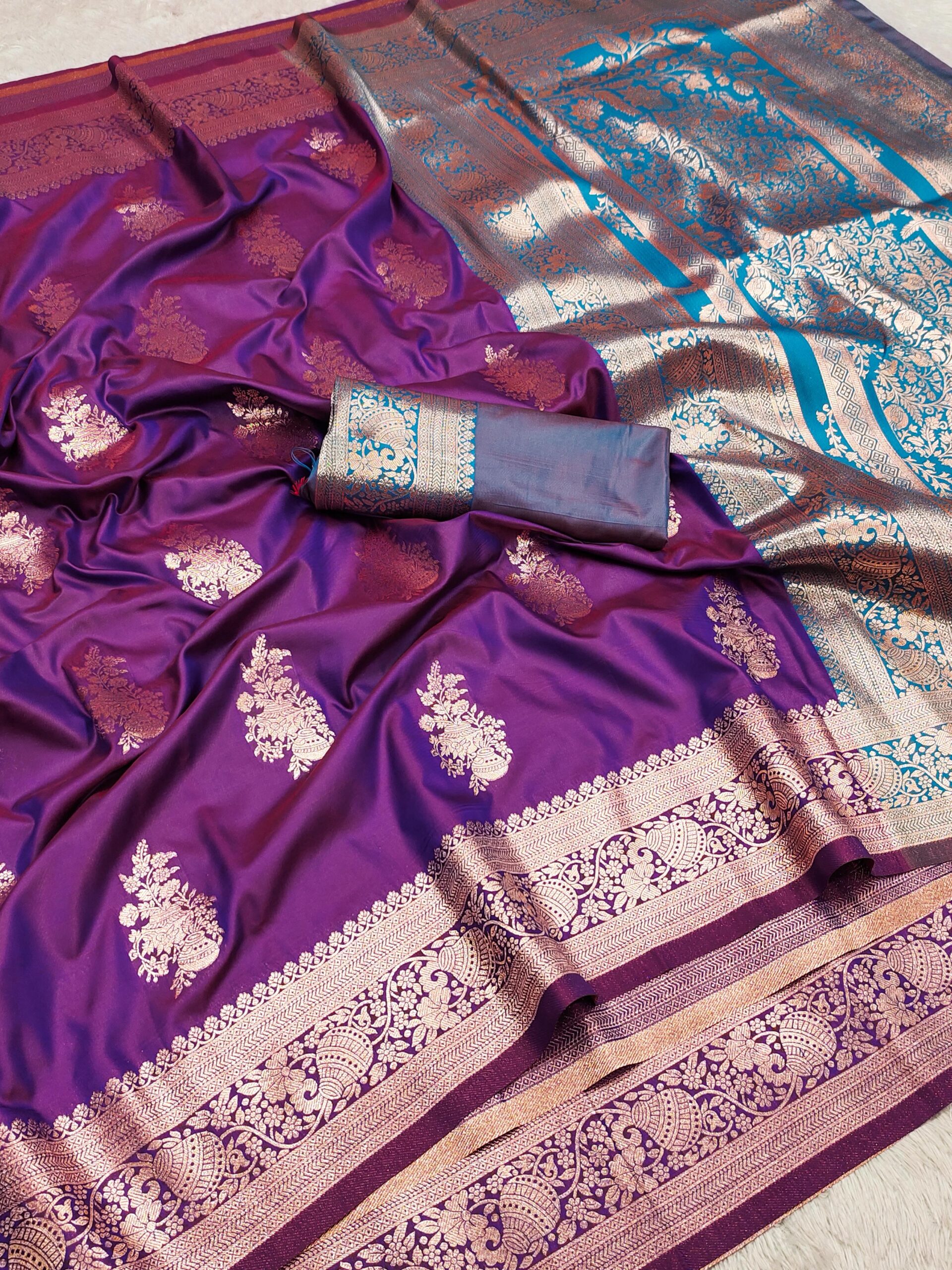 Purple Banarasi Silk Zari Lace Work All Over Saree