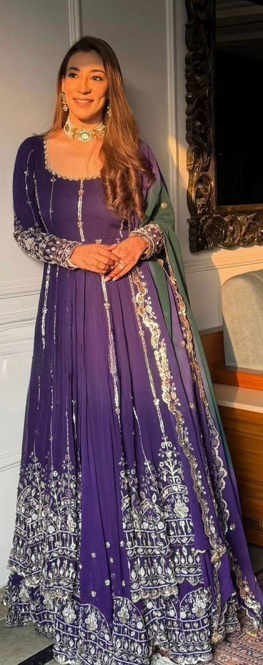 Purple Faux Georgette Lace Work Digital Print Lehenga Choli - Image 2