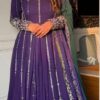 Purple Faux Georgette Lace Work Digital Print Lehenga Choli