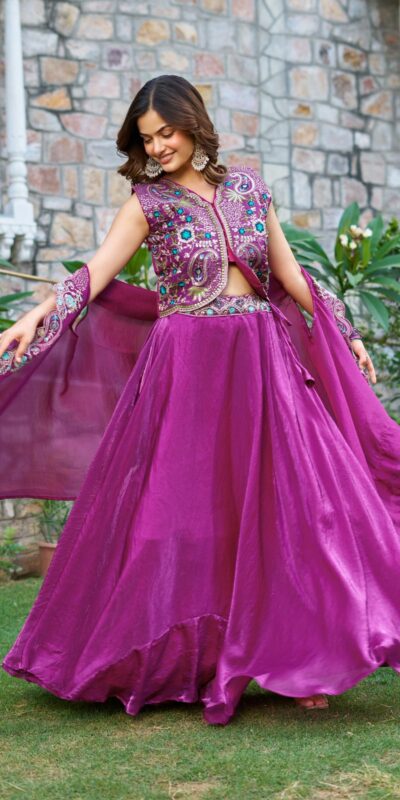 Purple Fendy Silk Embroidery Work Lehenga Choli