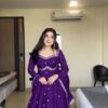 Purple Georgette Embroidery Work Gown