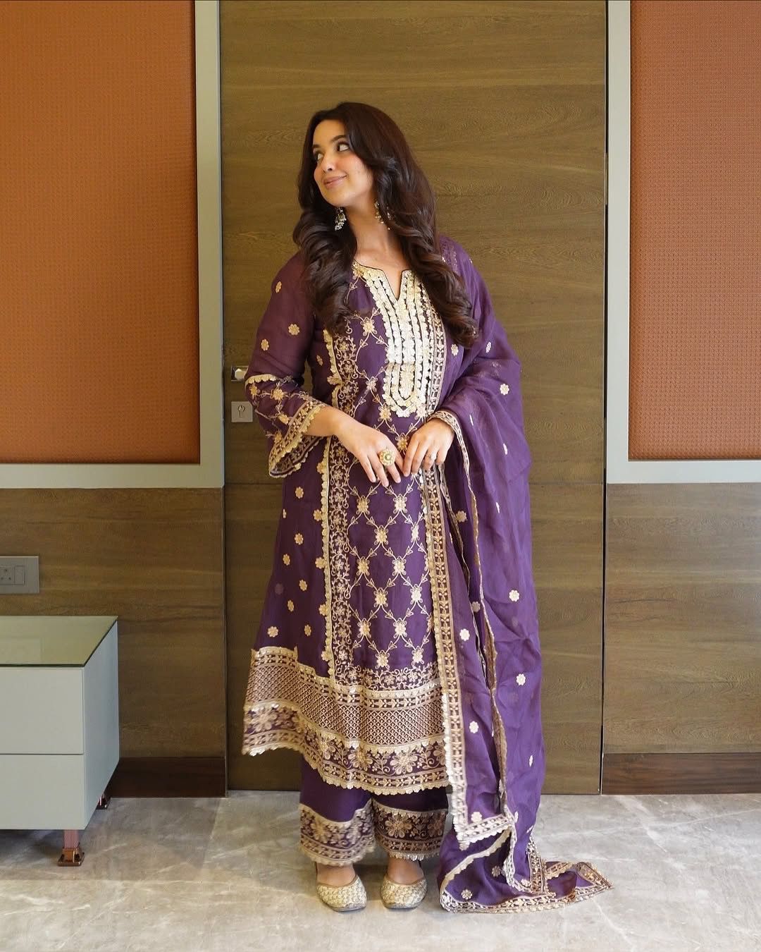 Purple Pure Chinnon Embroidery Work Salwar Suit - Image 4