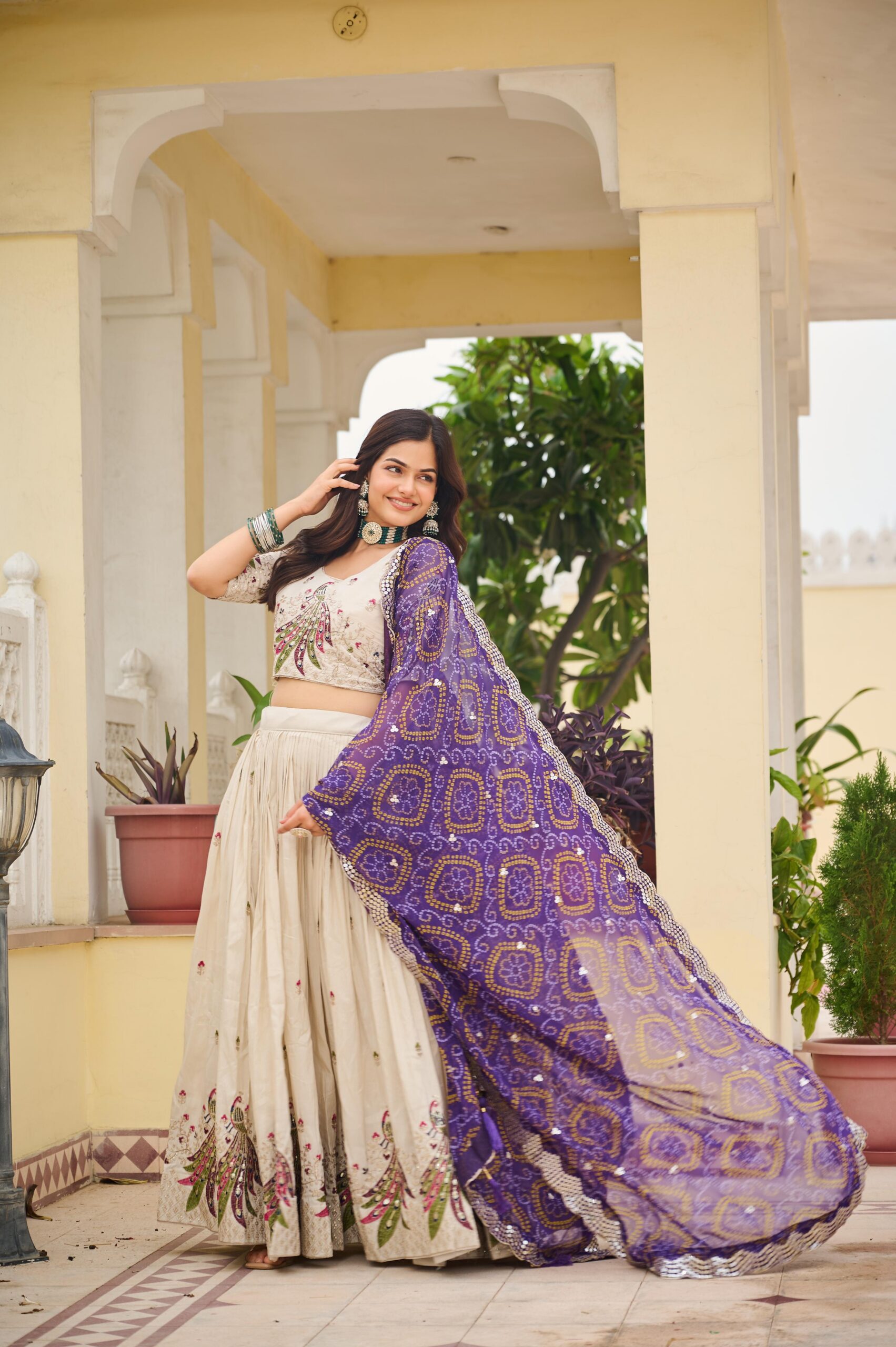 Purple Pure Tissue Silk Embroidery Work Lehenga Choli - Image 2